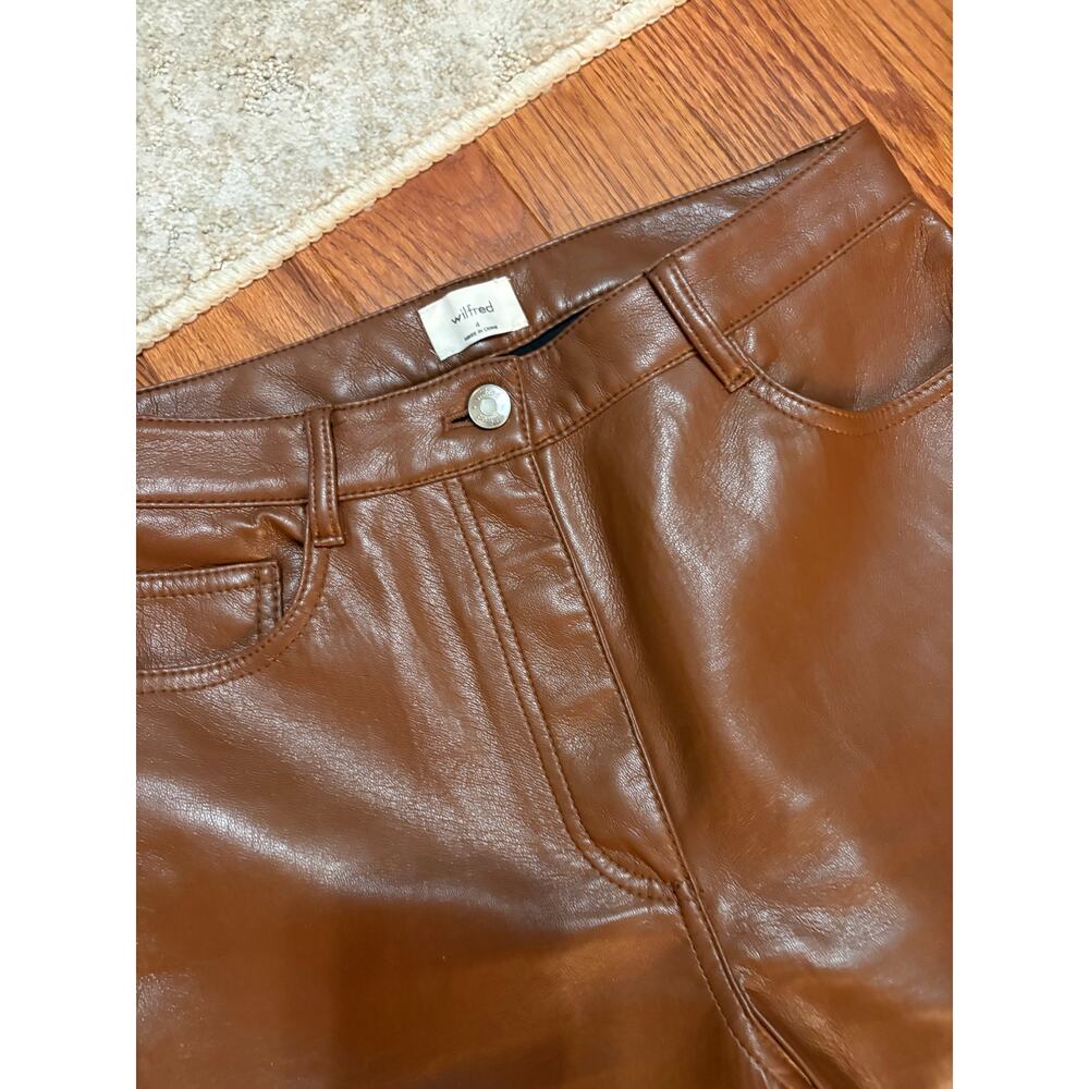 ARITZIA WILFRED The Melina Pant Camel High Waisted Vegan Leather Pant Size 4 - Picture 7 of 7